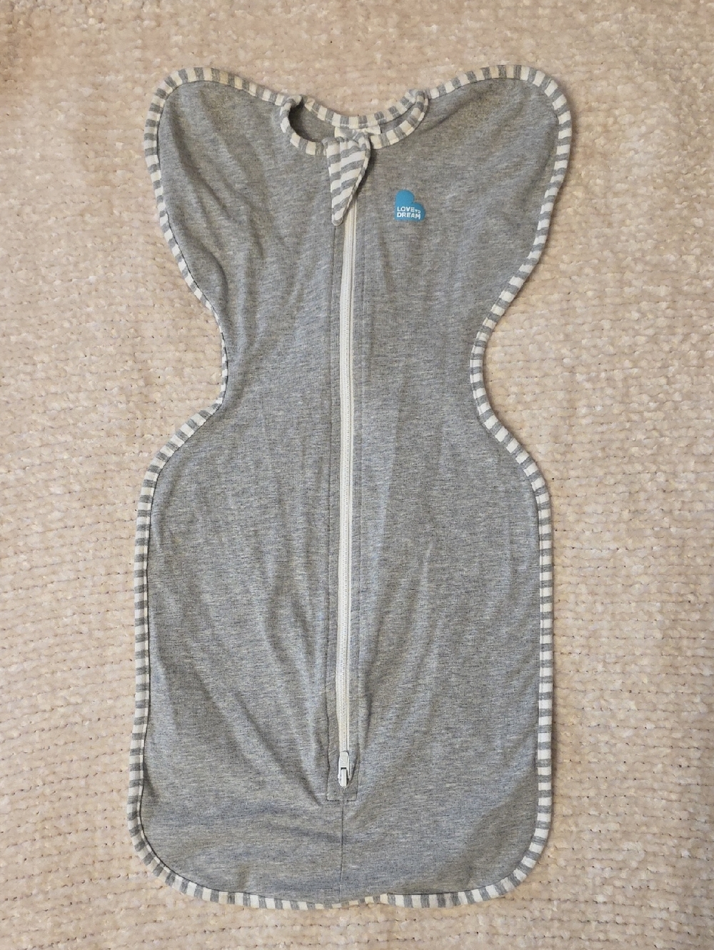 Love to Dream Grey Swaddle Sleep Sack with Striped Trim